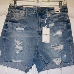 Judy Blue light wash distressed denim shorts size medium and size large